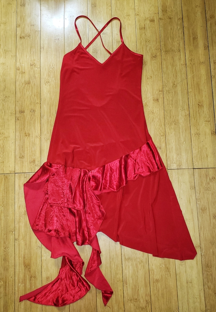 Sexy red asymmetrical hem spaghetti strap dress